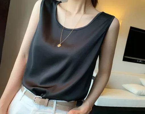 Sleeveless Satin Blouse