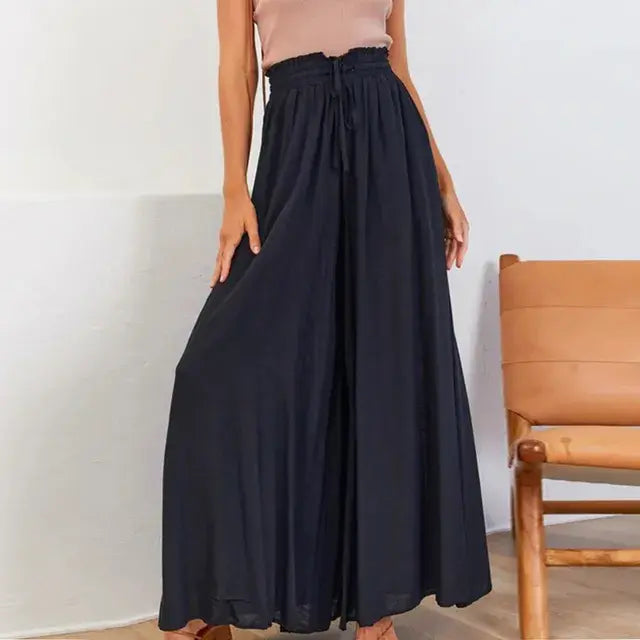 Solid Color Elastic High Waist Wide Leg Trousers