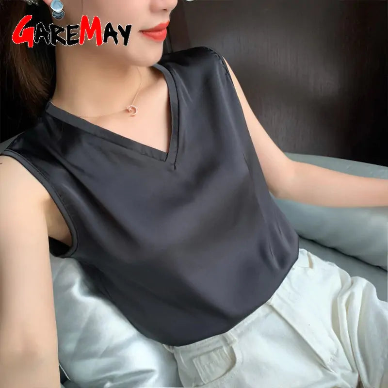 Sleeveless Satin Blouse