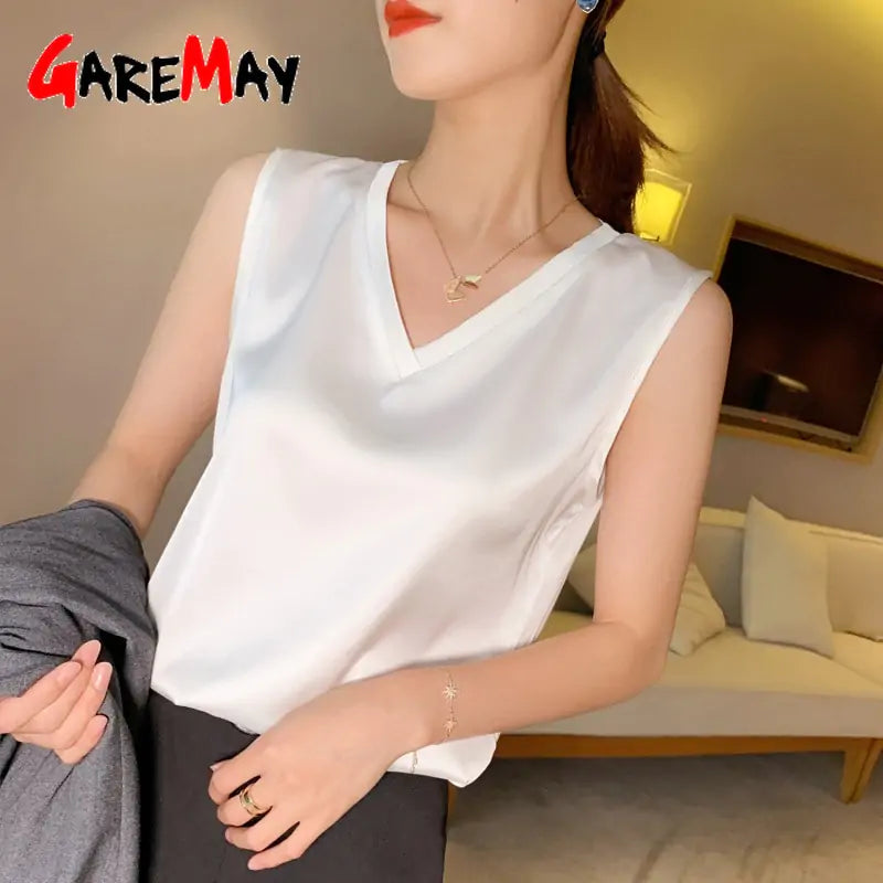 Sleeveless Satin Blouse