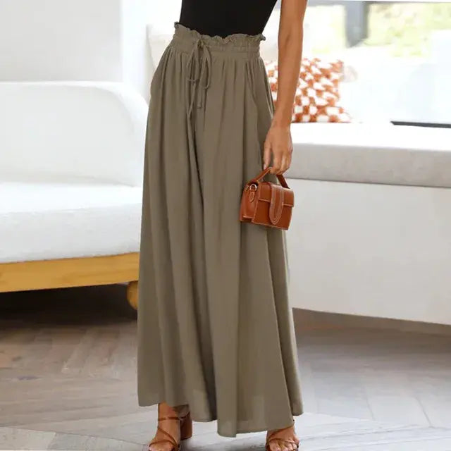 Solid Color Elastic High Waist Wide Leg Trousers
