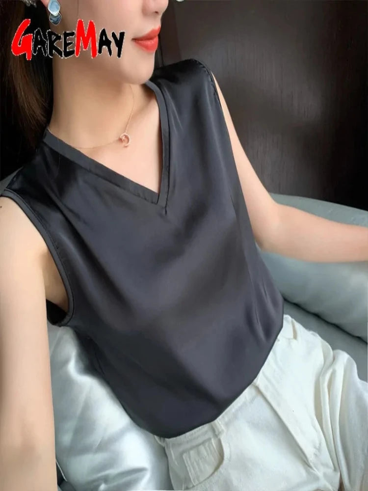 Sleeveless Satin Blouse