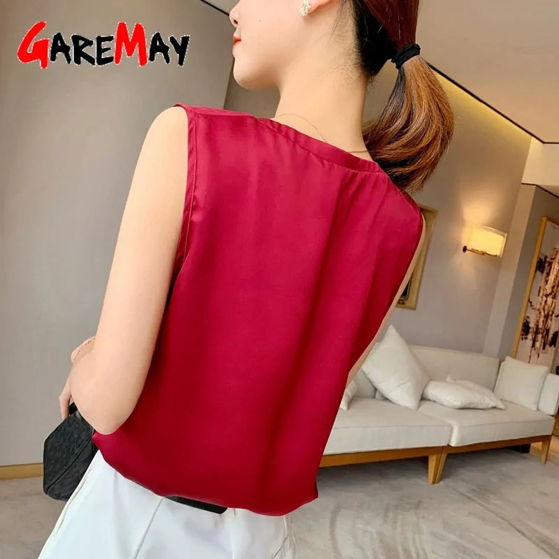 Sleeveless Satin Blouse