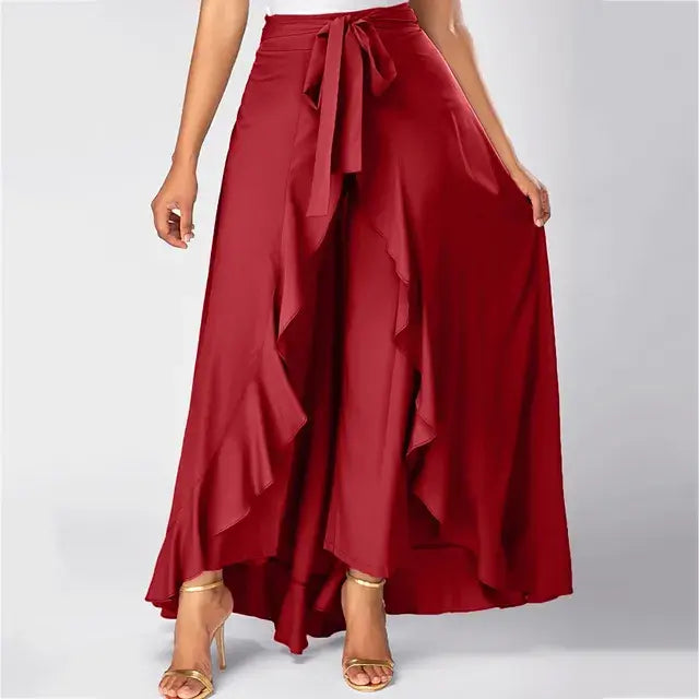 Solid Color Elastic High Waist Wide Leg Trousers