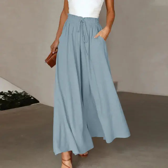 Solid Color Elastic High Waist Wide Leg Trousers