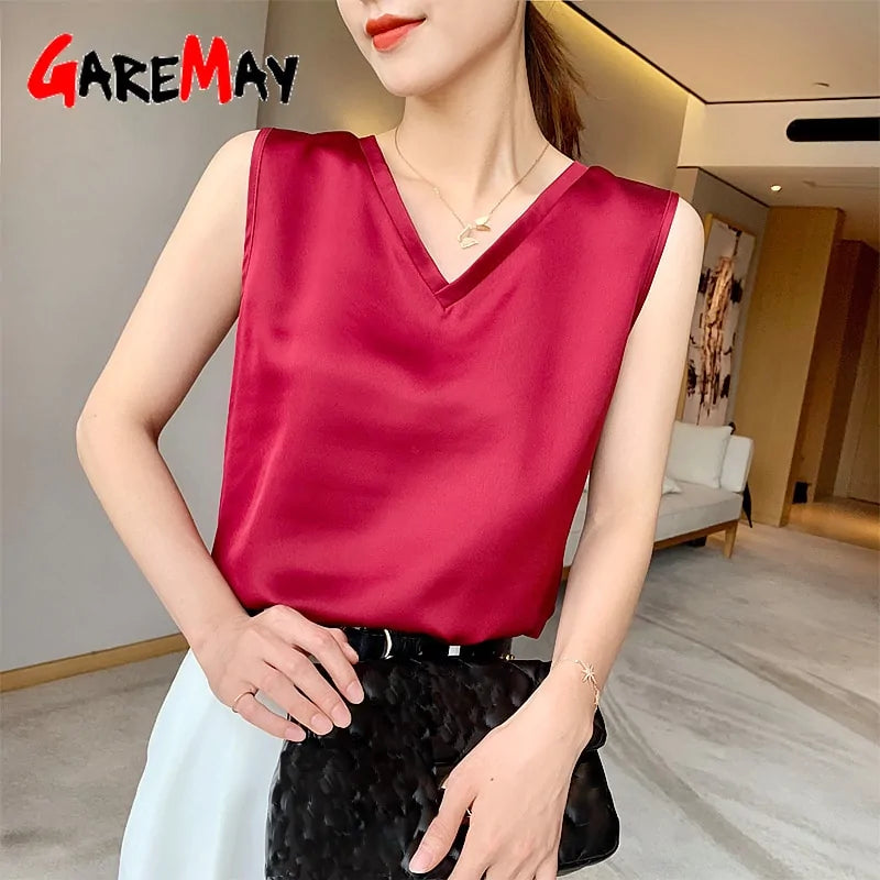 Sleeveless Satin Blouse