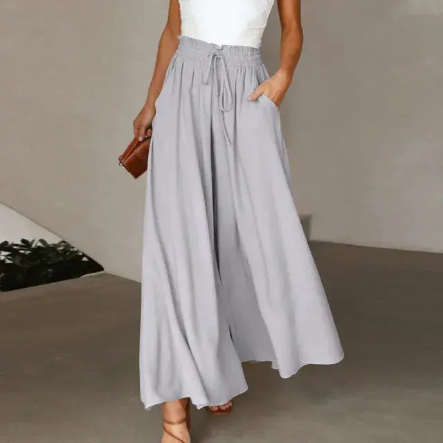 Solid Color Elastic High Waist Wide Leg Trousers