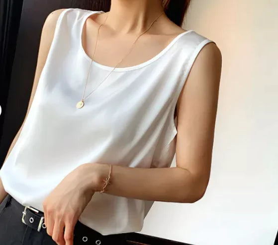Sleeveless Satin Blouse